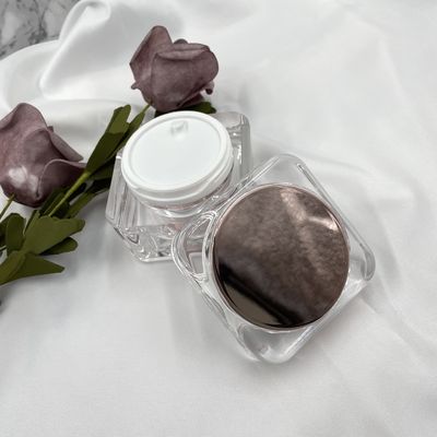 Recipientes de creme acrílicos 50g do frasco cosmético pesado do quadrado com tampa do espelho