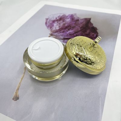 O círculo luxuoso do frasco 5g 15g do creme dos recipientes cosméticos plásticos claros dourados metalizou