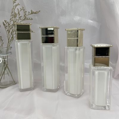 Prova cosmética do escape do quadrado 80ml 120ml da garrafa da bomba da loção de Pearl White com tampão