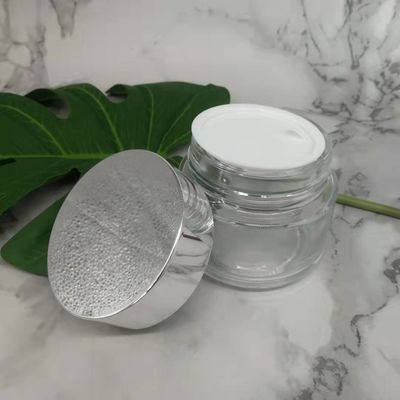 Frasco do creme do vidro do espaço livre 100g de MSDS com lama branca da máscara da tampa do tampão de prata brilhante