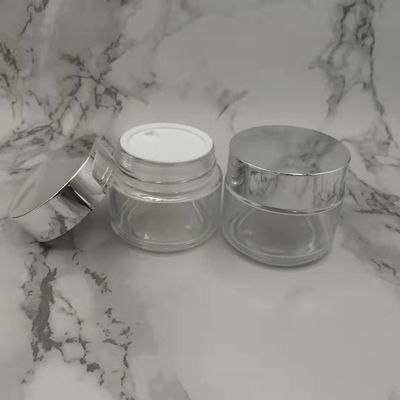 Frasco do creme do vidro do espaço livre 100g de MSDS com lama branca da máscara da tampa do tampão de prata brilhante